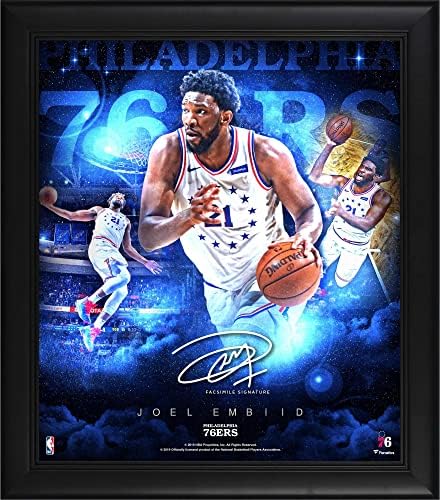 Джоел Эмбиид Филаделфия сиксерс Поставил в рамка Колаж мач на Звездите, размер 15 х 17 см - Факс подпис - плакети и колажи играчи в НБА