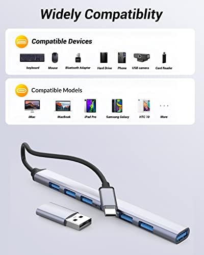 USB C Hub 3,0 Адаптер със 7 порта, Ултра-мини-USB-USB сплитер (3,0*1 × 2,0 *6), Преносими Алуминиеви USB-хъб