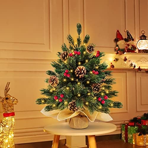 18 Инча 60 Светодиода Дебела Дъска Коледно дърво със светлини Реалистично усещане с Подсветка Таймер, Задвижвани