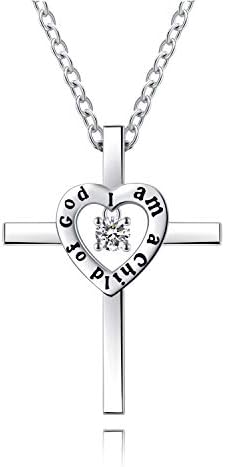 JXJL Колие с Отложено във формата на Кръст от сребро, Подарък за Момичета, Детски Религиозни украса-Аз съм Дете