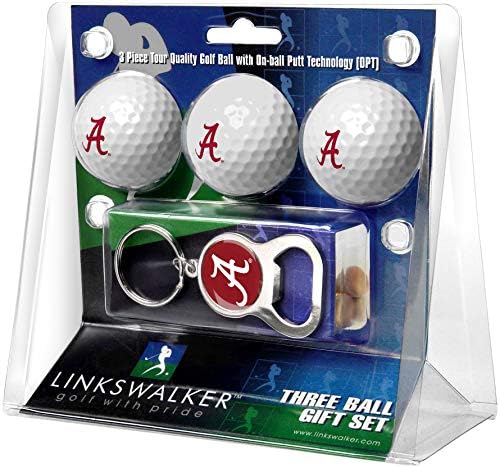 LinksWalker Crimson Tide - Опаковъчна хартия от 3 Топки за голф с Брелоком за Отваряне на Бутилки