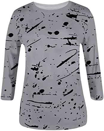 Дамска Лятна Есенна Блуза 2023, Модни Памучен Тениска с Кръгло Деколте и 3/4 ръкав, Графична Ежедневна Блуза