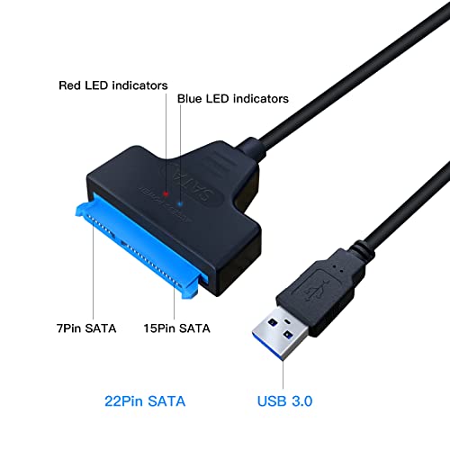Кабел SATA към USB A, кабел-адаптер за твърд диск, USB 3.0 и SATA I/II/III за 2,5-инчови SSD и твърд диск [Оптимизиран