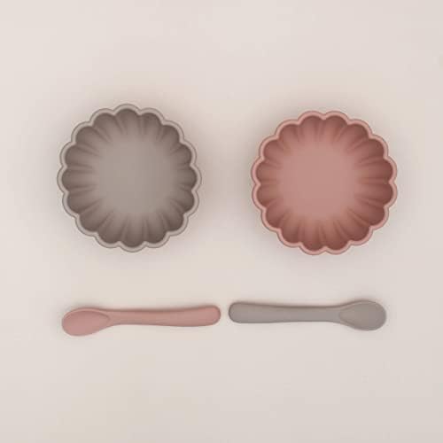 Цветна силиконова детска купа с вендузата и стомаха - Не съдържа бисфенолаА и нетоксична (Rose Dawn) - идеален