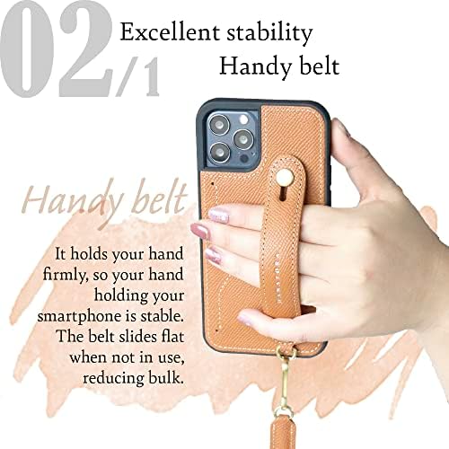 Hanatora] Мини-калъф iPhone12 От естествена кожа, чанта за улавяне, кожена каишка с релефни, функция поставка