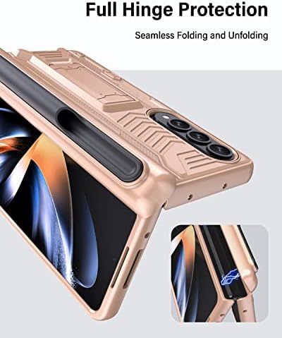 Калъф BXYJY за Samsung Galaxy Z Fold 4 със закалена защита на екрана, подвижен държач S Pen, с вградена стойка