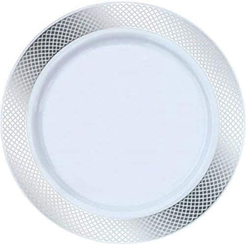 Пластмасови Бели Трапезни чинии Сребро ръб - 10,25 инча | Колекция Crystal | Опаковки от 10