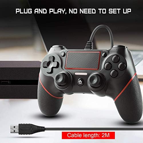 Жичен контролер Etpark PS4 за Playstation 4, Професионален Кабелна геймпад на USB PS4 (черен жични) (Обновена)