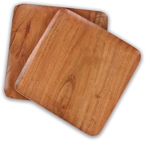 Набор от LAVAUX DESIGNS от 4 чинии от дърво Акация, квадратни дървени чинии за обяд и вечеря | отгледа 10х10