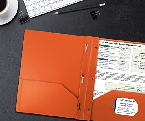 По-добро Office Products Оранжеви Пластмасови папки с 2 джоба и зъби, Дебела, с размер за писане, Найлонови