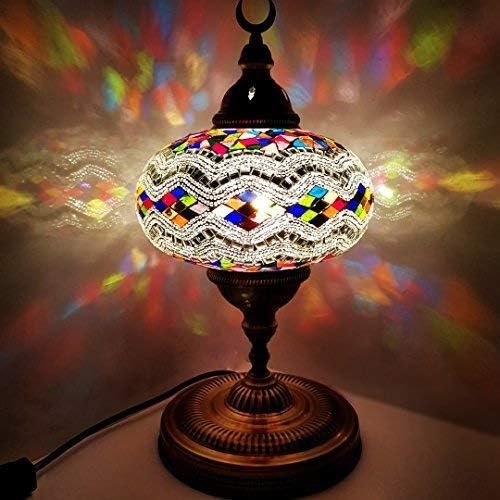 LaModaHome Турска Лампа Ръчно изработени Много Голяма В марокански стил Тифани Стъклена Мозайка Настолна Лампа