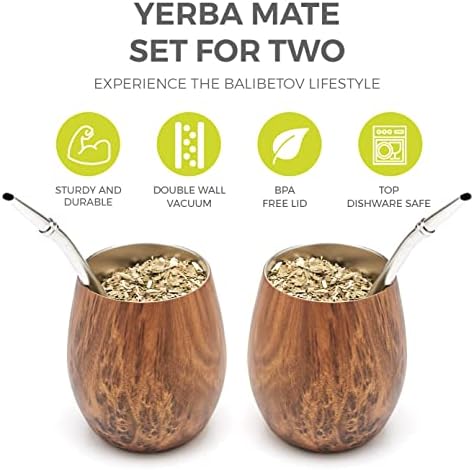 Набор от BALIBETOV Modern Капитан Cup и Bombilla (чаша Yerba Mate) -Набор от Yerba Mate включва чаена чаша Mate