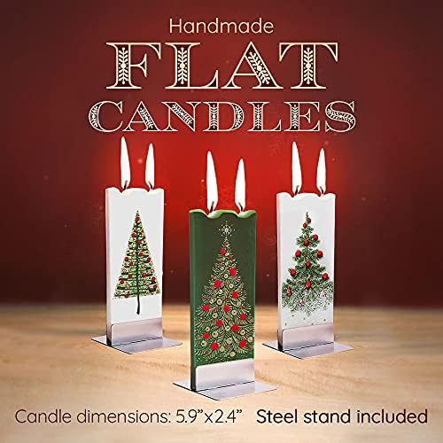 Коледна свещ, Ръчно изработени FLATYZ - Бяло и Червено Дърво | Без мирис, Каплеустойчивая и Бездымная Свещ с