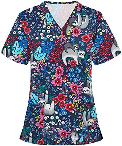 Дамски Блузи-Търкане с домашен Любимец Принтом, Забавни Тениски Големи Размери с V-образно Деколте, Работно