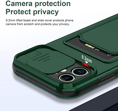 Casetego Съвместим с iPhone 11 Калъф с капак за камера + държач за карти, Трислоен устойчив на удари Slim Fit