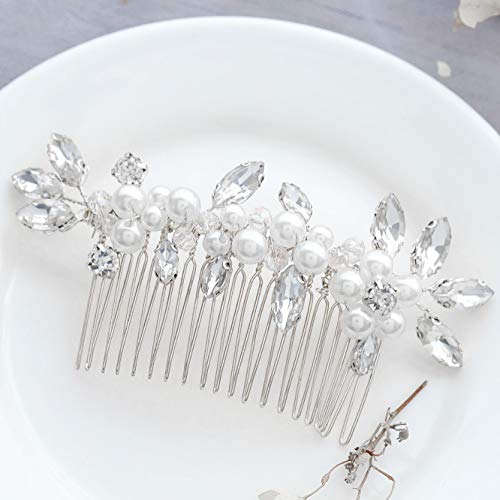 Сватбена гребен за коса Asooll Bride, сребърен прическа във формата на цвете, шнола за коса с кристали за жени