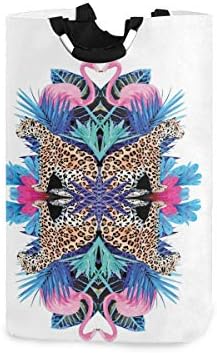 YYZZH Фламинго Леопард Животно Тропически Джунгли Монстера Палмова Лист от Цвете В Бяло Голяма Чанта за дрехи