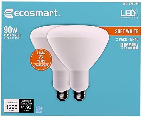 Led лампа EcoSmart мощност 90 W, еквивалентна BR40, с регулируема яркост, нежно-бяла (2 бр. в опаковка