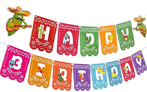 Честит Рожден Ден, Мексикански Банер, Украса за Деня на мъртвите, Празнична парти, Папель Пикадо, Венец, Декор