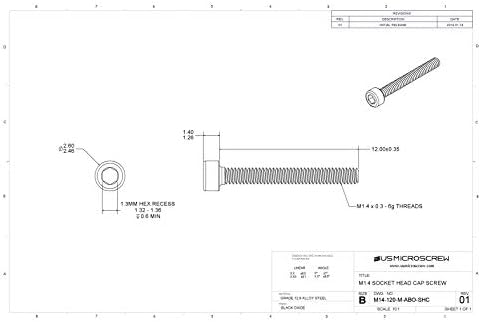 Машинен винт M1.4x12 мм, Легированная Стомана, Черен Оксид, Накрайник с муфа глава (100 бр.) - M14-120-M-ABO-SHC