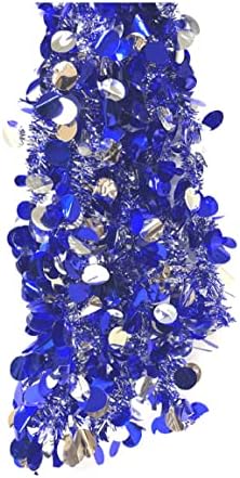 Синя и Сребриста Блестяща Кръгла Декоративна Подвесная Коледна Празнична Мишурная Венец - 2 бр. (син)