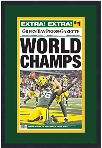 Декорирани в рамка Фотография на корицата футболна вестници Green Bay Press Вестник Пакърс Super Bowl XLV 45