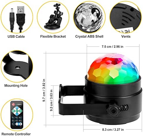 [Updated] Litake USB Party Lights led Диско-топка с вендузата 6 W, 7 модела, Активируемый звук с дистанционното