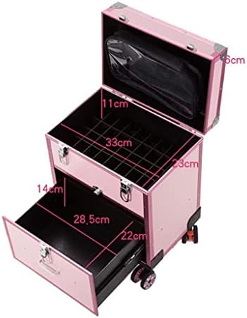 QUANJJ Грим Багажа Пътен Куфар, Кутия За Съхранение на Козметика Розово Ретро Професионален Грим Колелото на