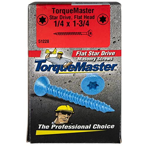 Винтове за зидария 1/4x 2-3/4 TorqueMaster Blue Ruspert Star Drive с плоска глава, 100 броя, Винтове за бетон,