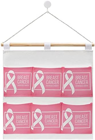 Информираността за рака на гърдата, стенен шкаф, подвесная чанта за съхранение, 6 джобове, лен памук органайзер