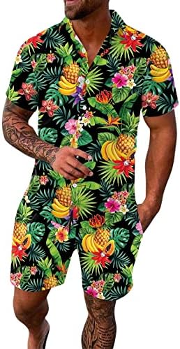 Спортни Костюми от 2 теми, Облекло за Мъже, Стрейчевая Модни Хавайска Риза и Къси Комплекти, Реколта Комплекти