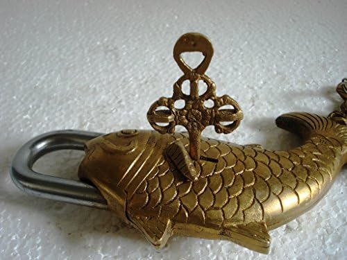 Окачени замък във формата на Риба в Старинен Стил - Катинар с ключ - Изработен е от Месинг - Окачени заключване