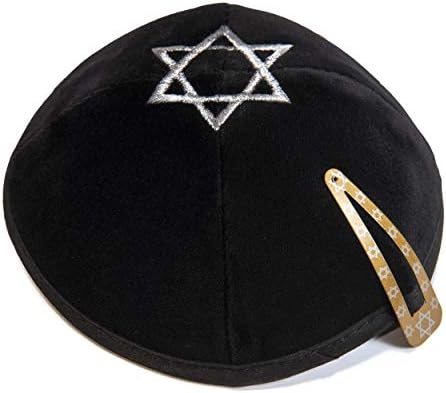 Шапчица-ермолка от Черно кадифе JL Kippha със Звездата на Давид, бродирани еврейската Куп, Израелската Шапка