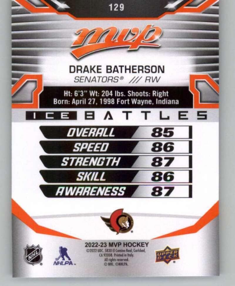 2022-23 MVP ледени битки на горната палуба 129 Дрейк Батерсон Хокейна карта НХЛ Отава Сенатърс