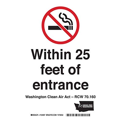 Пластмасова табела Брейди 104991 на щата Вашингтон Пушенето забранено, 7 X 5, Надпис (Фигура Пушенето забранено)
