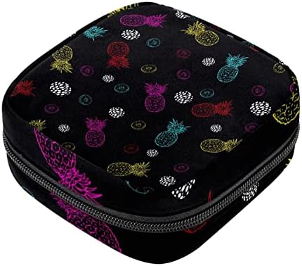 Цвят Черна Чанта с Изображение на Ананас, Чанта за Менструална Купи, една Голяма Чанта за Съхранение, Хигиенни