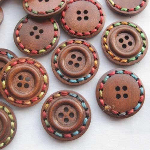 20pcs Кафяви Дървени Копчета с 4 Дупки Въжени Изделия DIY Шевни 25мм