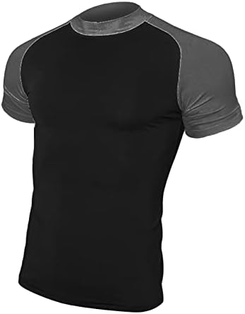 Мъжка спортна тениска с кръгло деколте и Цветен Блок, Имитирующая Водолазку с Къс ръкав, Нормално Кацане, Основни