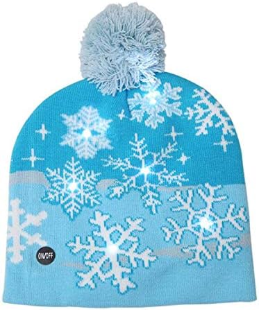 Коледна led топла зимна шапка-Бини, вязаная шапка с снежинками на Дядо Коледа