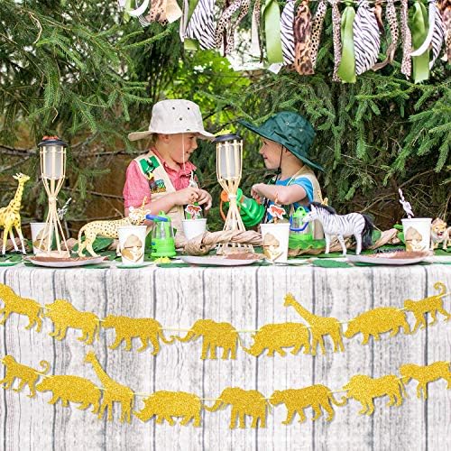 Злато Джунглата Сафари Животни Банер Зоопарк Венец Душата На Детето Обувки За Момчета Момичета Рожден Ден На