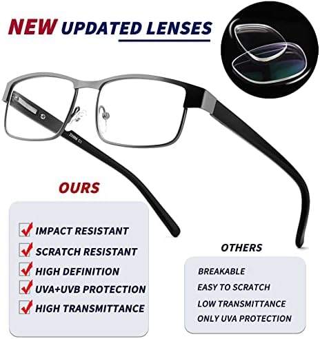 JJWELL 3 опаковки Синьо-екранировка на метални Очила за четене, за мъже, За защита от компютърни отблясъци/Намаляване на напрежението за очите/Изсушаване / на Главобол?