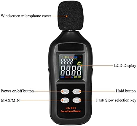 SDFGH Цифров Измерител на Нивото на Звука LCD ДИСПЛЕЙ 35-135 db Уред За Измерване на силата на Звука Децибела