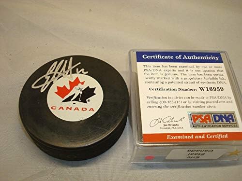 Ерик Staal подписа хокей шайба на националния отбор на Канада с Автограф на PSA/DNA COA 1Б - за Миене на НХЛ