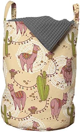 Чанта за дрехи Ambesonne от алпака, Чилийски лама в традиционното Племенно стил с орнаменти От кактуси, Кошница