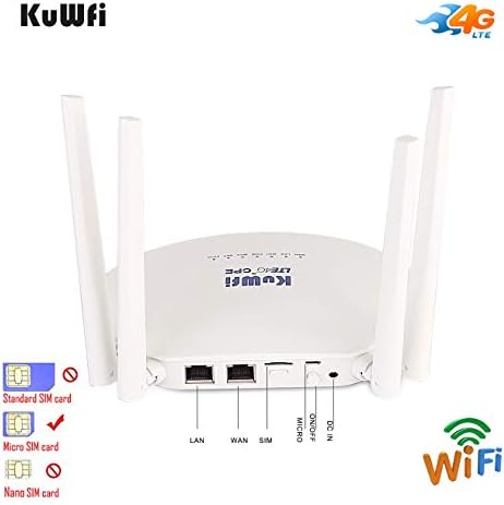 Рутер KuWFi 4G LTE със слот за СИМ-карта, отключени Безжичен интернет-WiFi рутери 300 Mbit/s, 4 бр. Несъемными