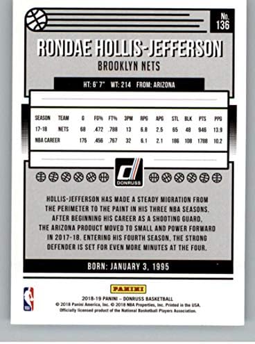2018-19 Донрусс 136 Рондэ Холис-Търговска картичка баскетболист в НБА Джеферсън Бруклин Нетс