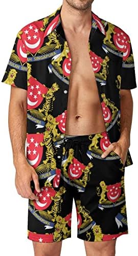 Мъжки Плажен костюм на стопанските Сингапур от 2 теми, Хавайска Риза с копчета с къс ръкав и къси Панталони,