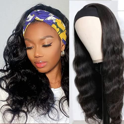 wlymly Обемна вълнообразни превръзка на главата с перука от човешка коса за черни жени, бразилски девствени