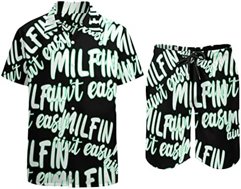 MILF' 'N', N ' T Easy Мъжки Плажни Дрехи от 2 теми, Хавайска Риза с копчета с къс ръкав и къси Панталони, Костюми