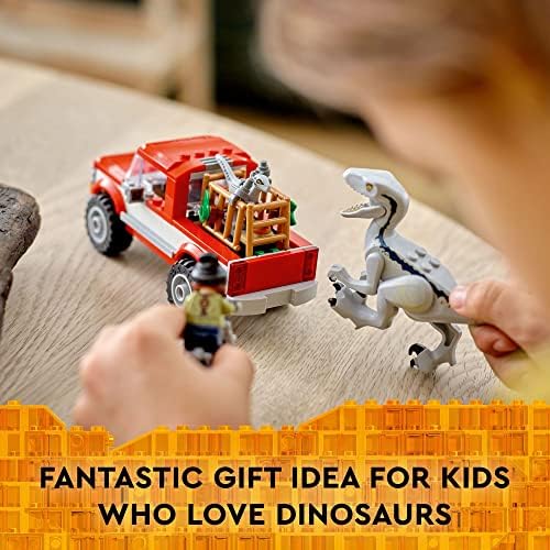 LEGO Jurassic World Улавяне на синьо и бета-велоцираптора 76946 - Камион, 2 играчки-динозавър Индораптора, минифигурки,